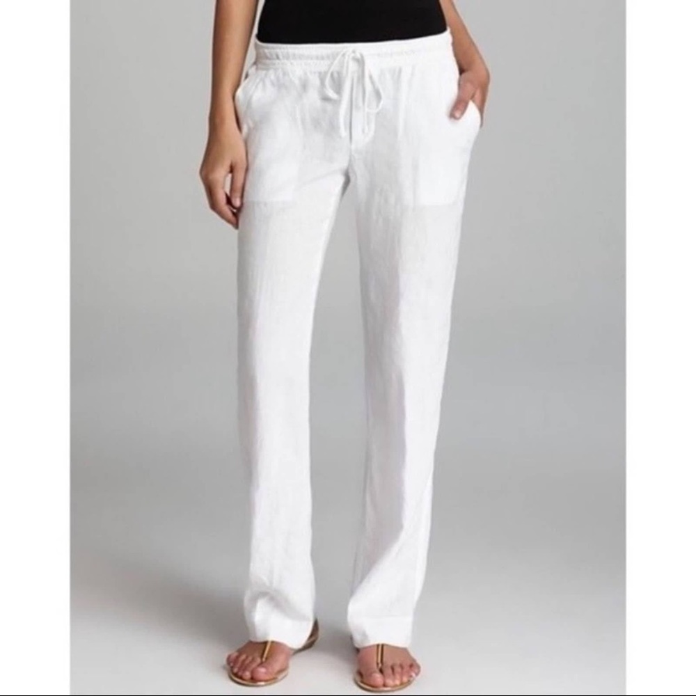 drawstring White linen pants